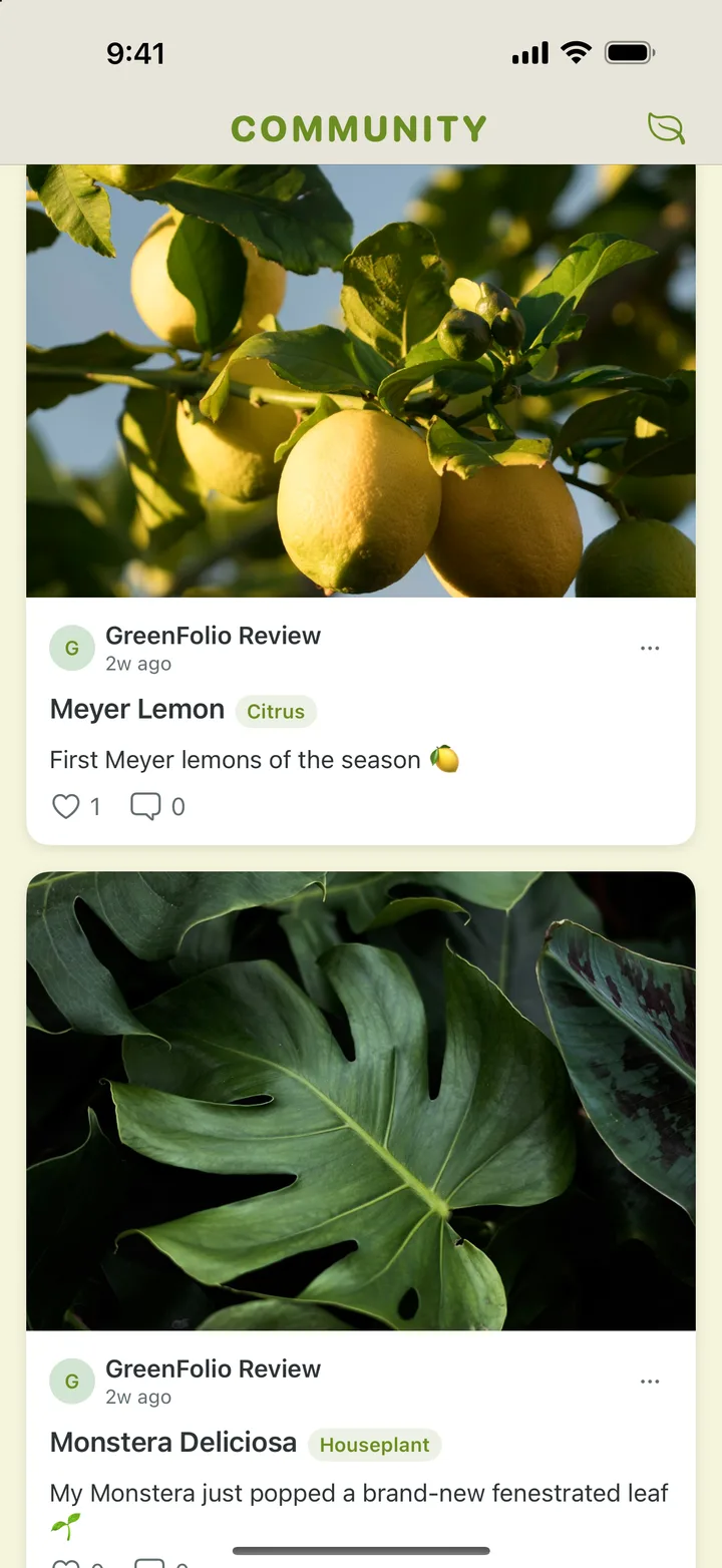 Community feed of shared plant collections